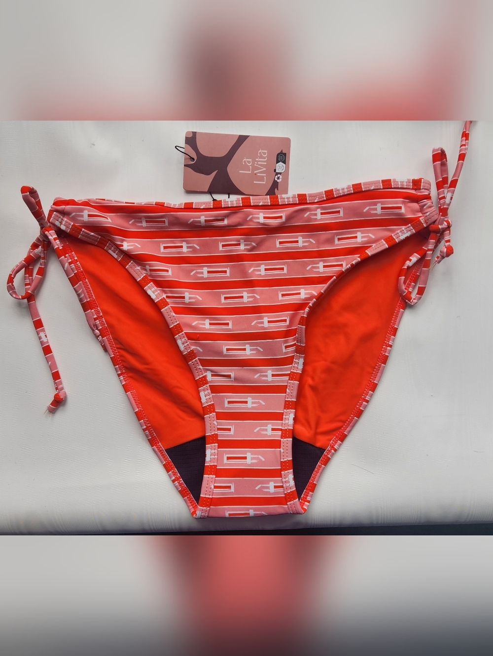 NWT La Livita Oange/White Striped Women's Tie-Side Bikini Bottom Size S
